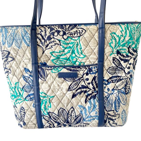Vera Bradley Handbags - Vera Bradley Tote Santiago Retired Print Faux Leather Trim Blue Beach Travel